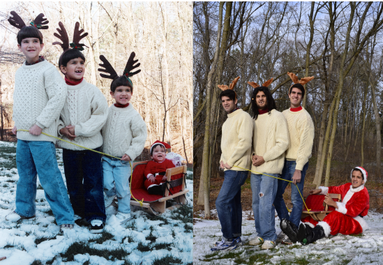 Our Christmas card, 2013. No one in my family will be donning antlers again for some time.