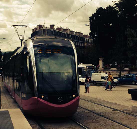 Le Tramway, built in 2012, is five decibels quieter than street traffic. Wonderful for the environment but I worried about pedestrians walking into its path because it is so silent.