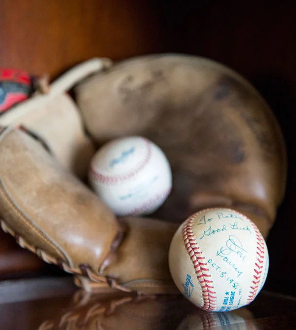 A baseball inscribed to Peter from Don Larson's perfect game in Yankee Stadium against the Brooklyn Dodger's.
