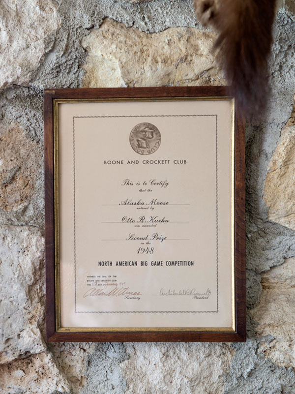 That moose mount won Otto a coveted award signed by Archibald Roosevelt, the son of Teddy Roosevelt.