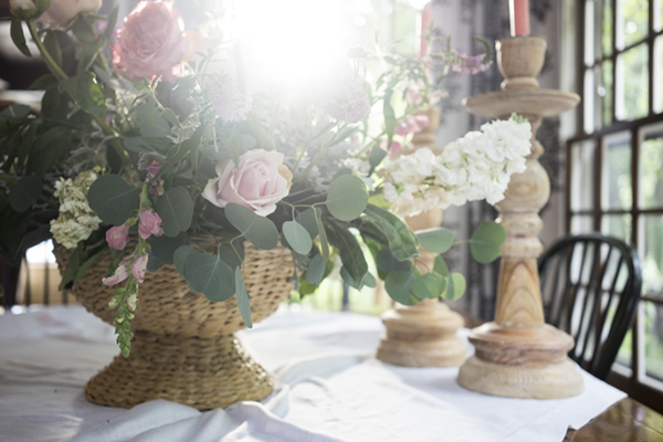 My home is also my store, so I made good use of vintage accessories and linens. Who am I kidding, this woven pedestal basket is never going to make it into the shop.