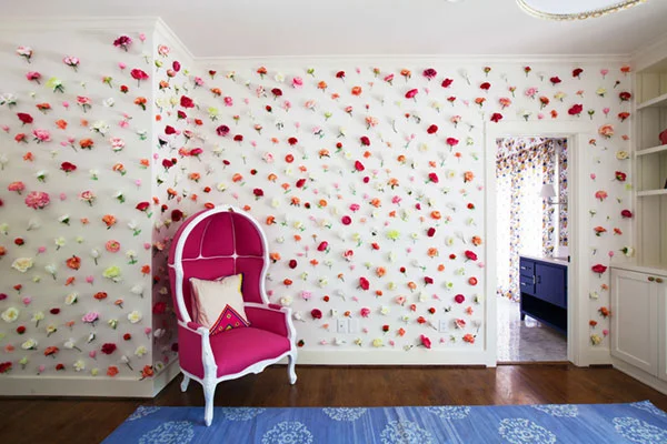 The 3-d extravaganza of artificial flowers taped to the wall? Yes if it's the set of the Kirov Ballet or a Raf Simons fashion show. But a child's bedroom? Let's hope the girl living here doesn't have a temper tantrum or squirrelly younger siblings. Because my little brother and his thug buddies Tommy and Louie would have destroyed this fantasy in 10 minutes flat. Photo by Genevieve Garruppo.