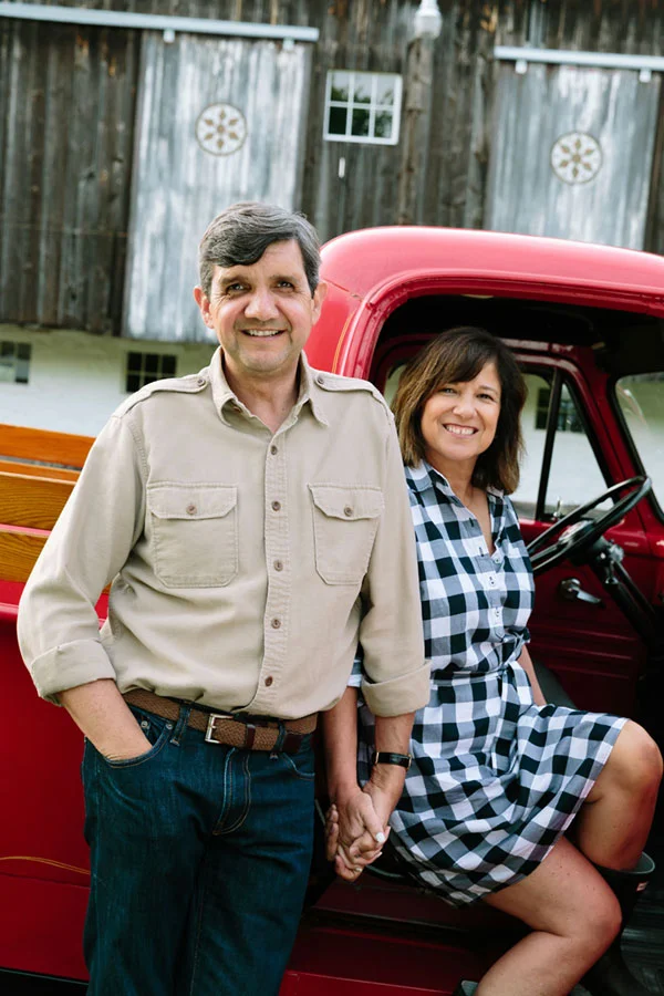 With our red truck, Betty, on a friend's farm in Wisconsin.