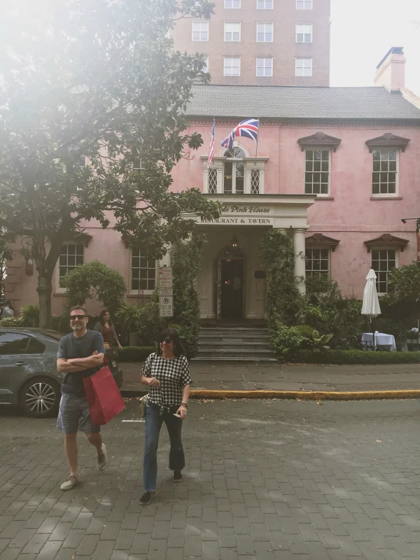 We dined twice at The Olde Pink House, we liked it so much. It was hard to get a reservation because of a wedding, so we snuggled knee to knee at the cozy fire with hospitable strangers from Atlanta and Miami.