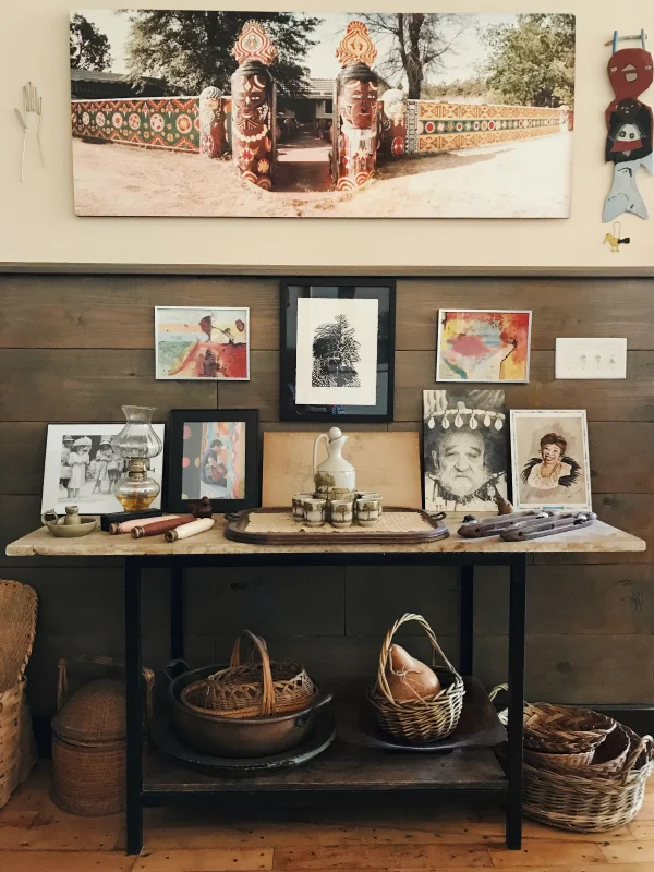 This vignette includes a photograph taken by Fred of Pasaquan , the visionary art environment created by fellow citizen of Buena Vista, Eddie Owens Martin, also known as St. EOM. After St. EOM passed away, Cathy and Fred devoted themselves to caring for the estate for nearly thirty years.