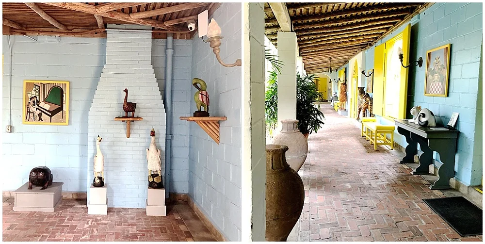 The Bartletts filled the loggia with folk sculptures, carousel animals, and their own paintings.