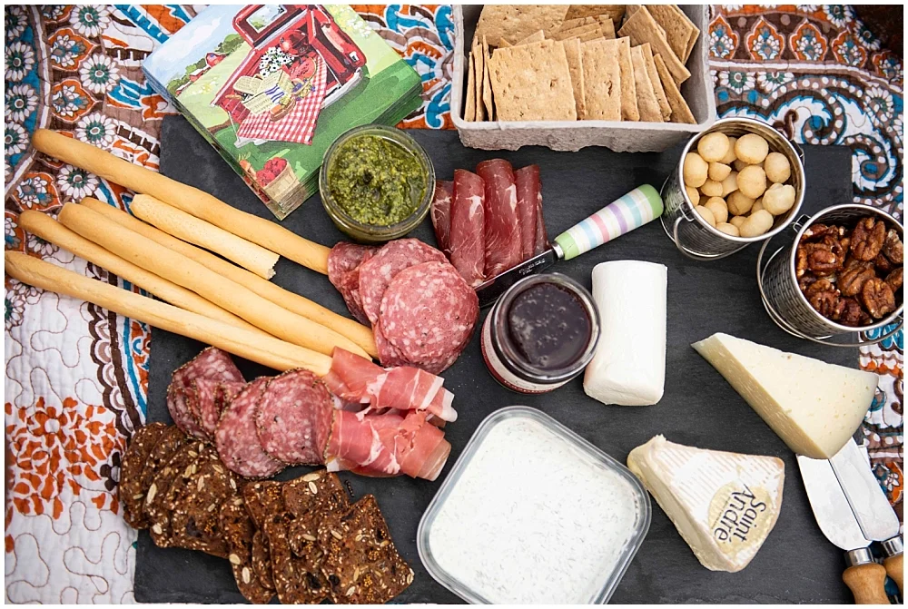 Our fabulous charcuterie spread. But the best thing we ate that night isn’t even pictured here: sauteed peaches with basil, topped with mascarpone and honey. Try it for a savory dessert on pound cake. Also delicious on a cracker with cured meats.