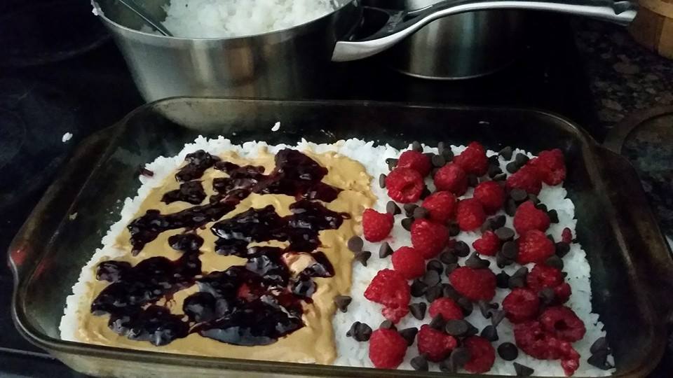 I made a pan of half PBJ and half raspberry/chocolate chip rice cakes. &nbsp;I personally liked the raspberry the best but PBJ got the most kudos!