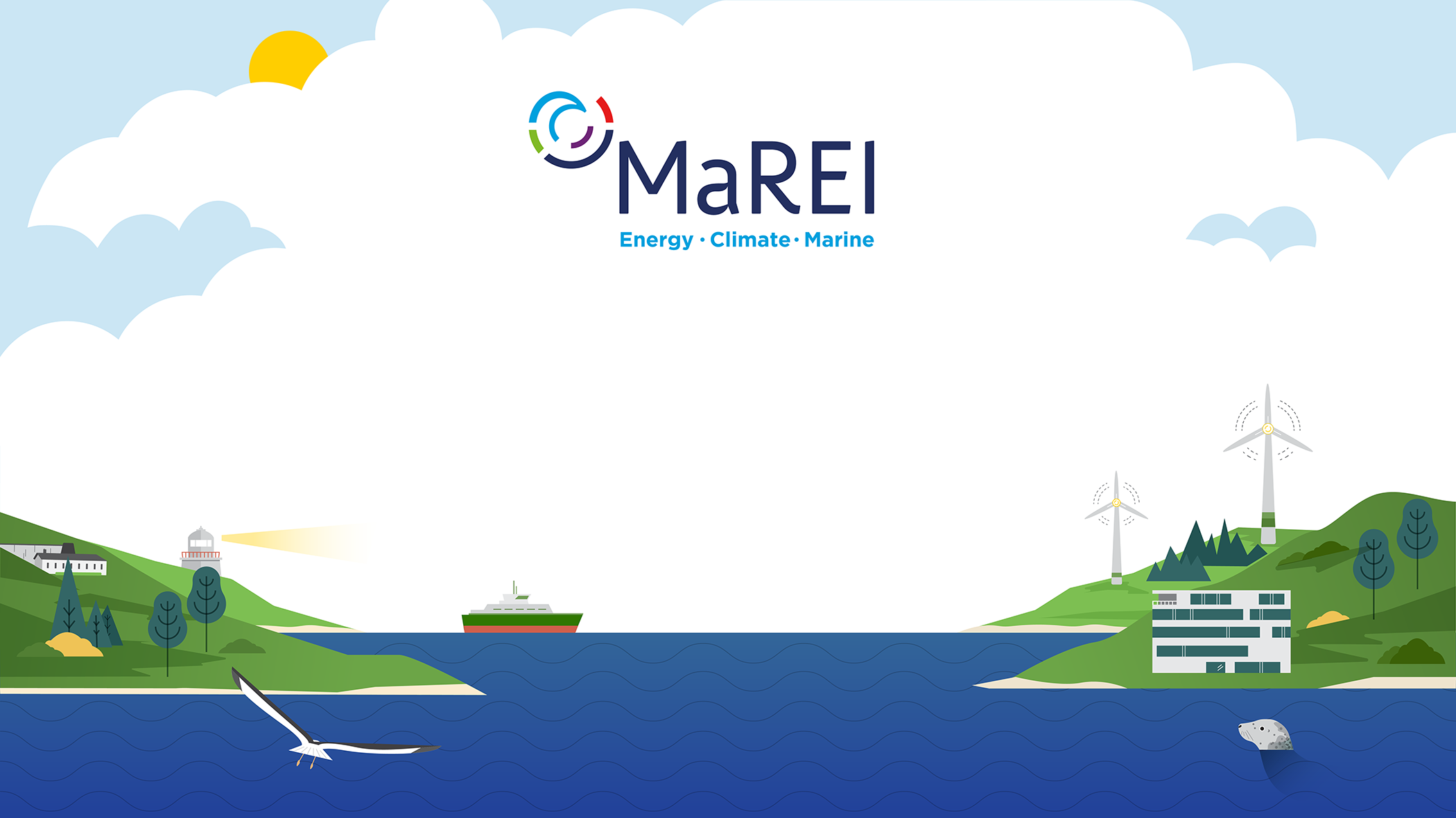 Background illustrated for the MaREI Centre, which needed a welcome sign display for screens during special events.