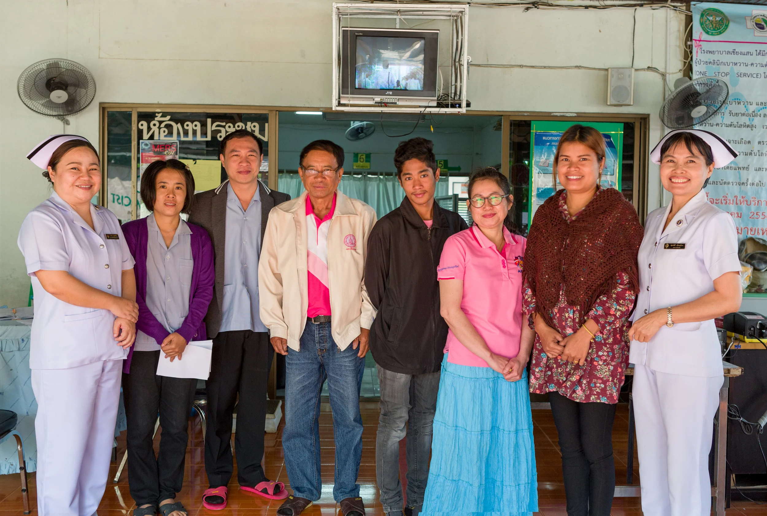 Noy with the HIV team, including the HIV peer volunteers at Chiang Saen District Hospital. 