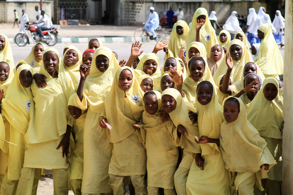  School girls in Maiduguri crowd around the gate to say hello - at that time, they probably didn't see many foreigners.&nbsp; 