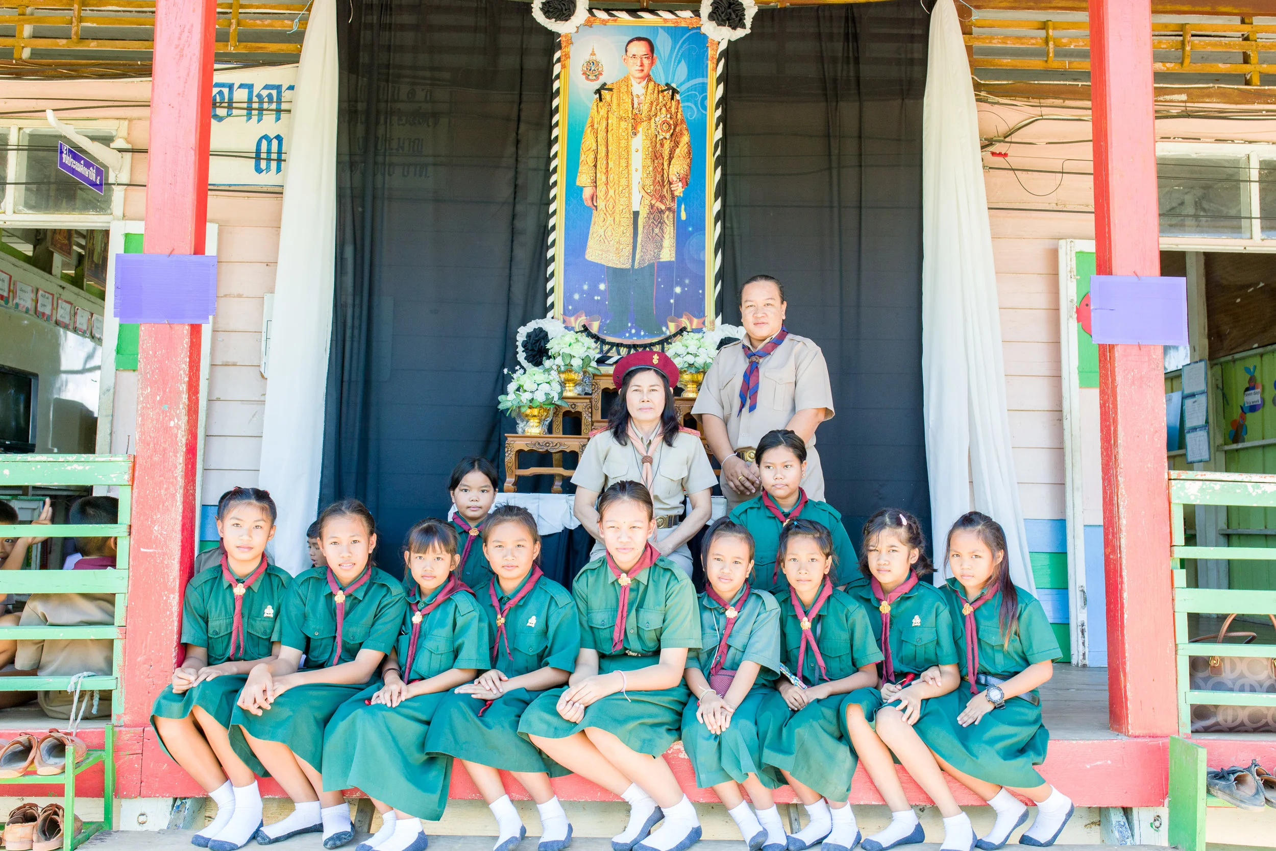 Khun Ked (in red beret) and some students at the Ban Sa Ngao school on Scout day. 