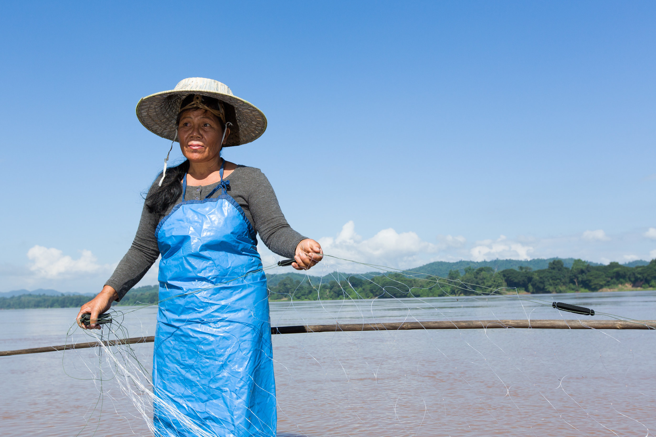 Saman prepares her 350-metre long net. 