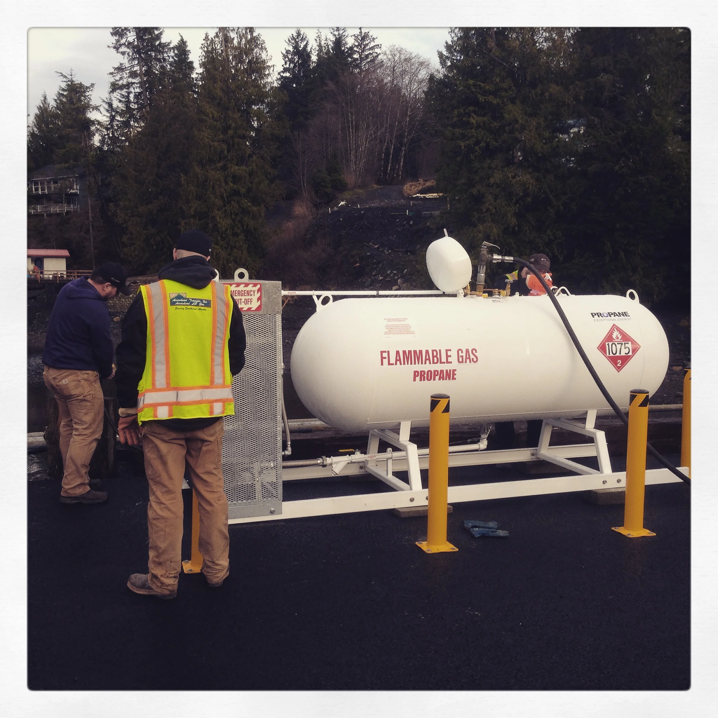 Pressure testing propane tank and dispenser.