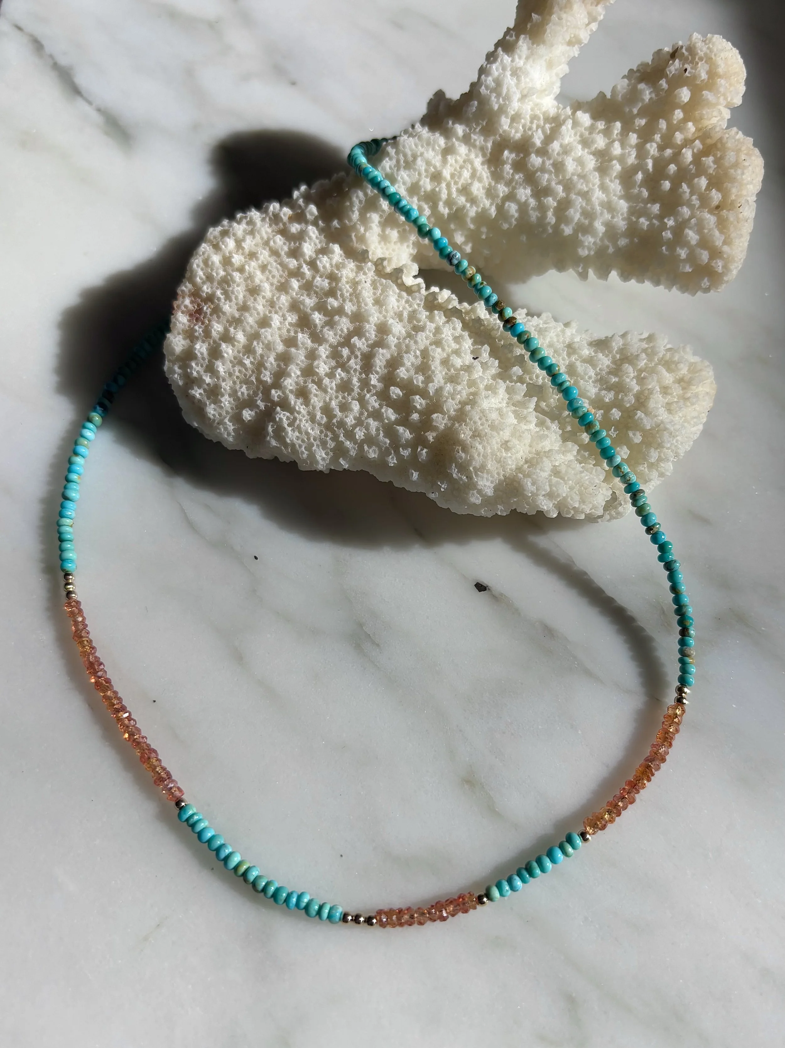 Padparadscha Sapphire and Turquoise Necklace
