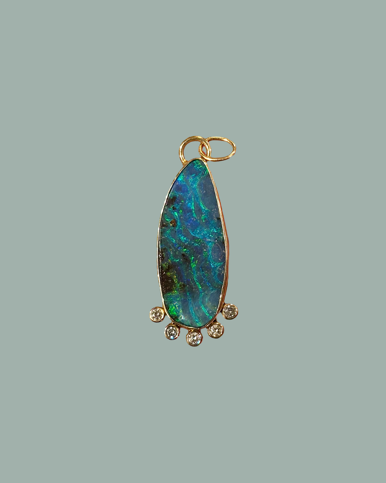 Boulder Opal and Diamond Pendant