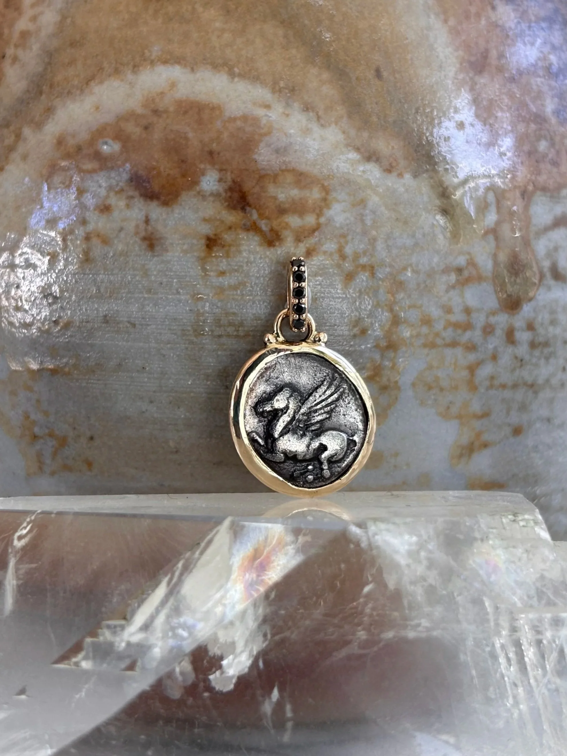 Pegasus and Black Diamond Pendant