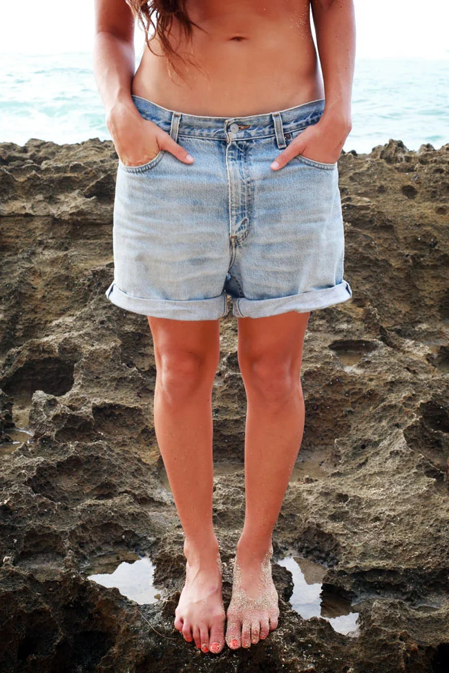 Hat: Baileys of Hollywood , Sunglasses: Raen , Bikini Top: Issa de' Mar , Shorts: Vintage Levi's