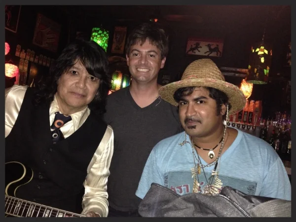 Javier Escovedo, Anders Larsson, and King Khan pre-show at the Casbah in 2014