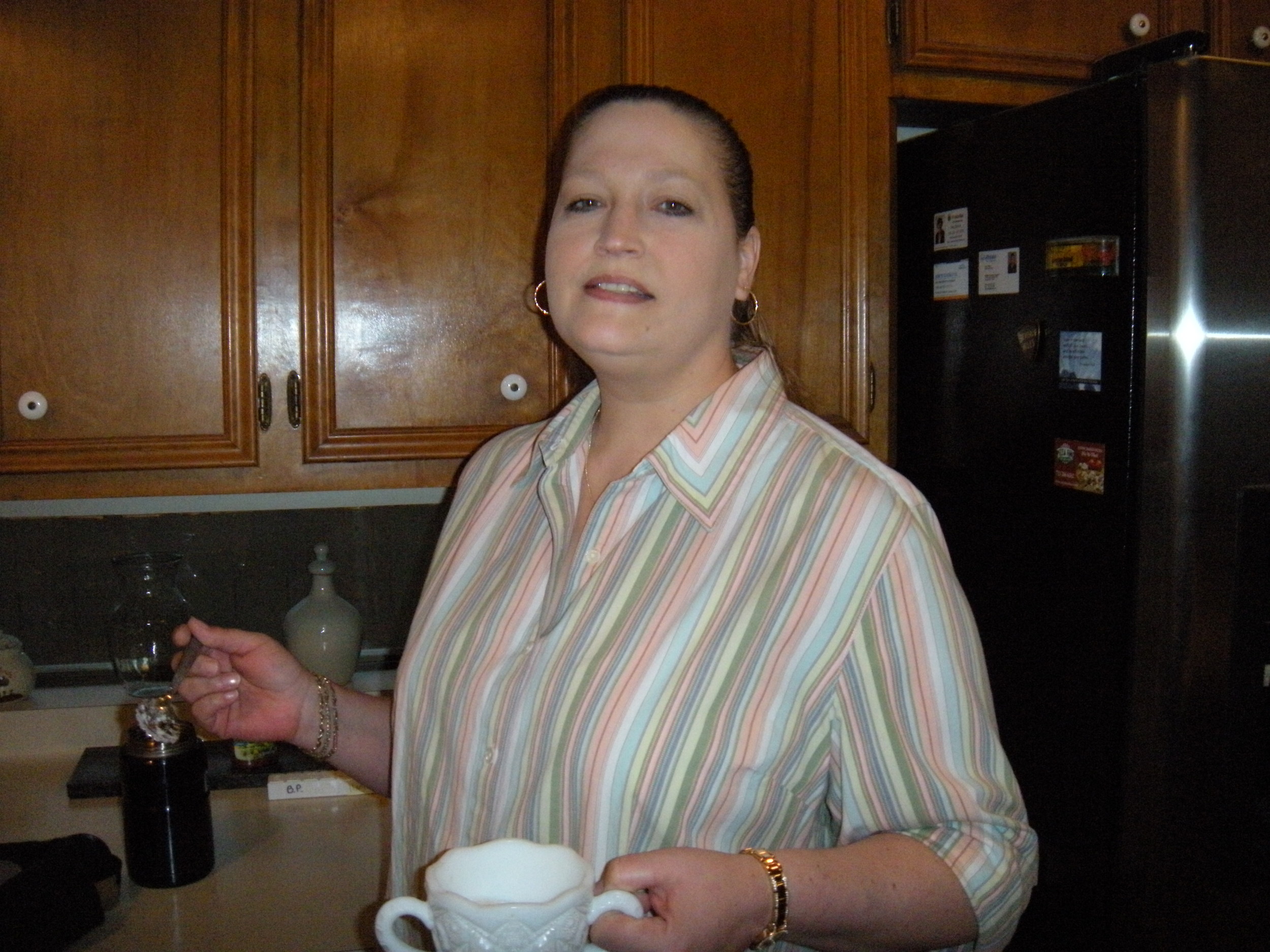 Trina getting ready for work. 