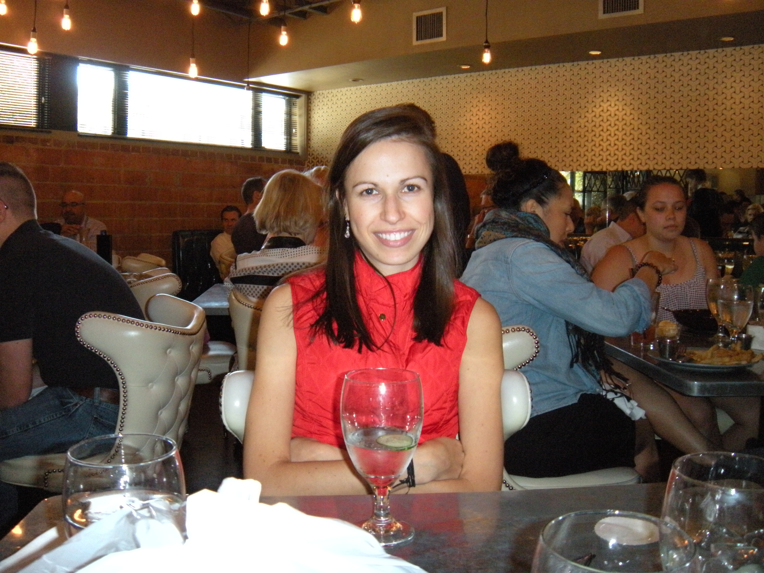 Anna at Benjy's. Nice smile, pretty teeth. 
