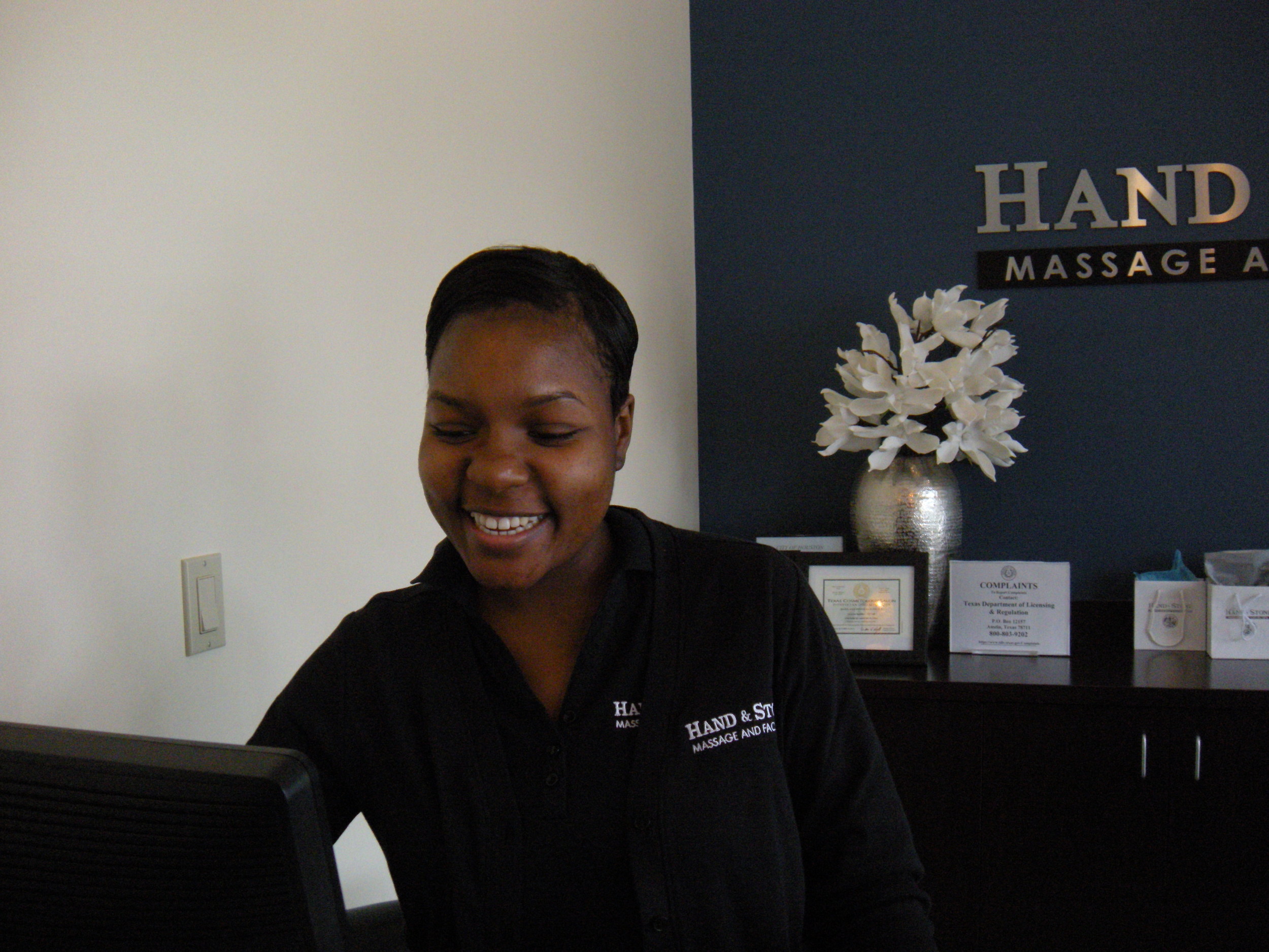 Briana is happy to have her picture taken. She was nice and helpful. 