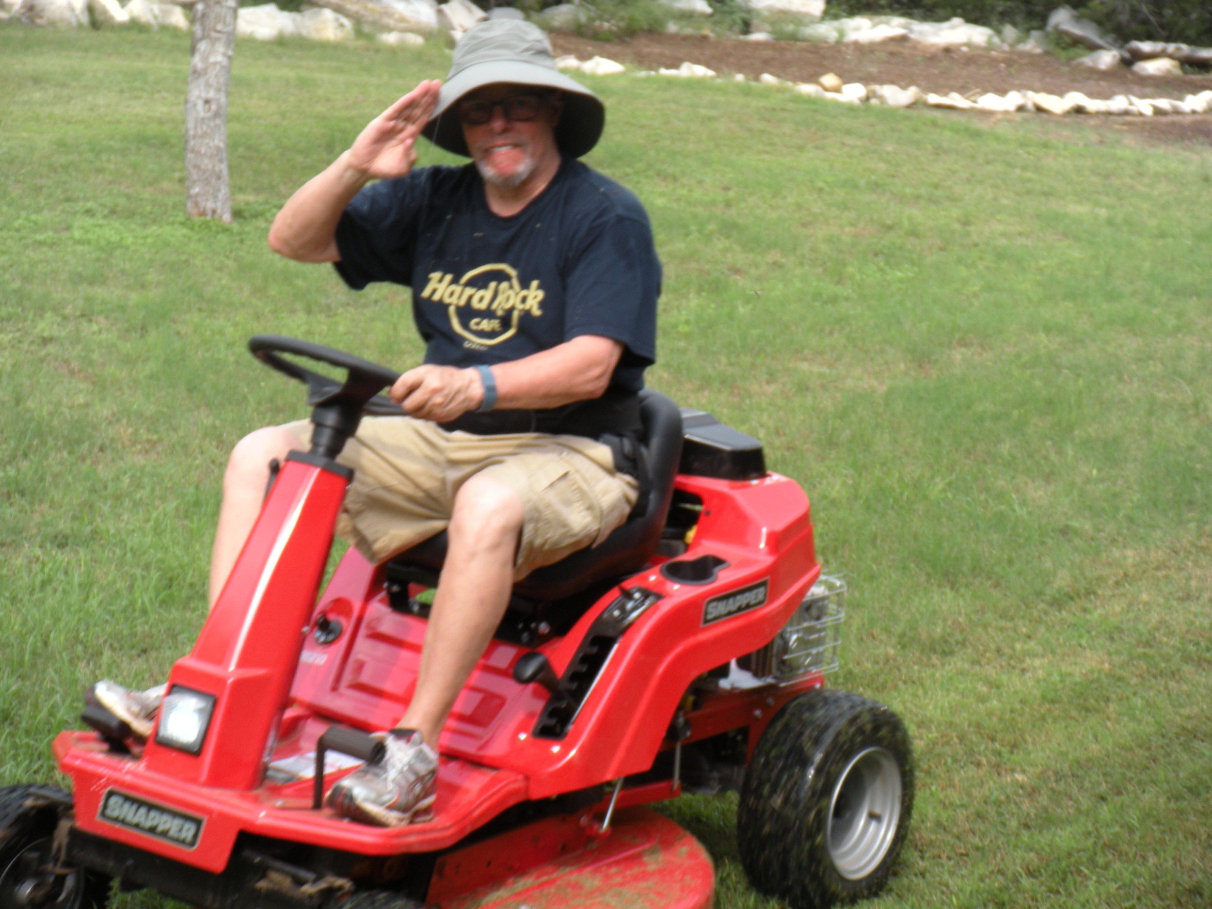 And just for fun, here's David on his new lawnmower.