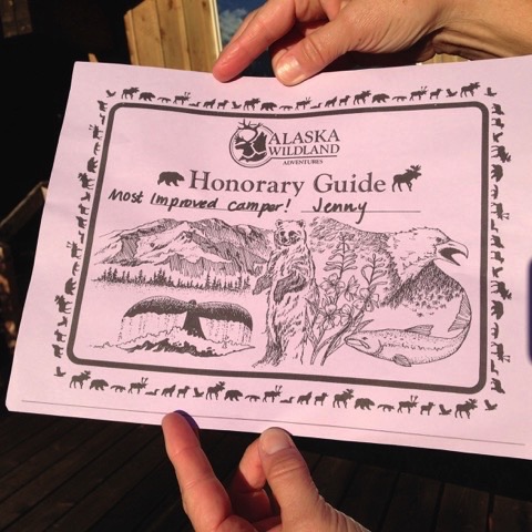 On our last night at the lodge, Elias, our guide, asked us to meet for a "ceremony." Knowing he was going to advise about tipping practices in Alaska, I teased by asking if it would be an awards ceremony. He made this especially for me. 