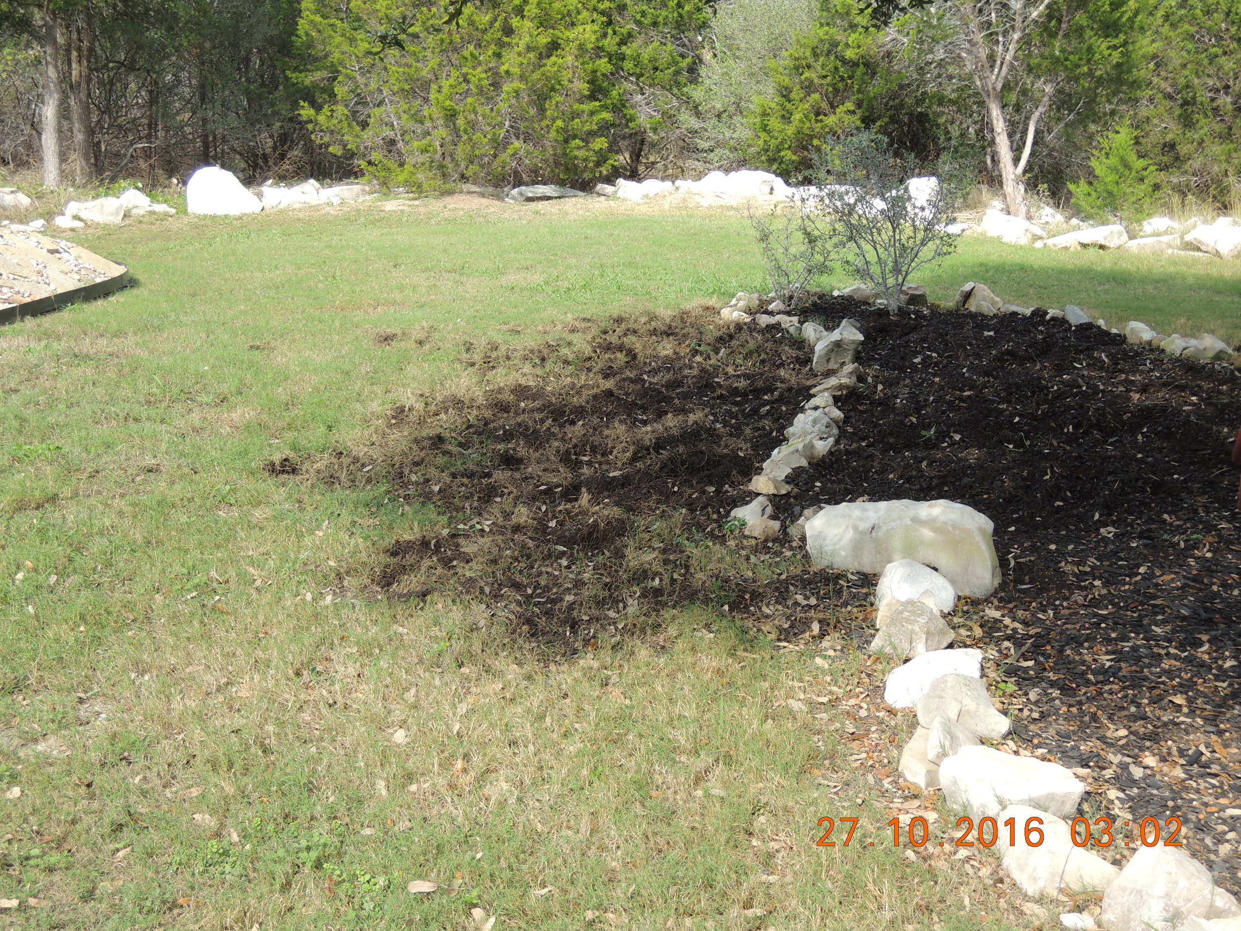 Closer, it looks worse. The grass doesn't look great this time of year, but still. . . 