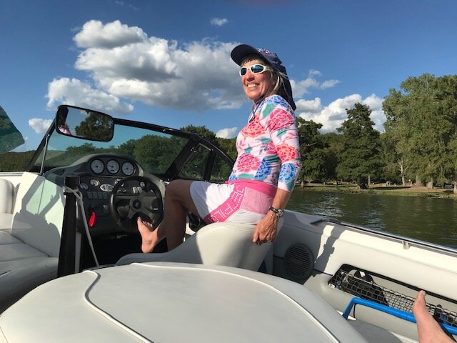 Mary Ann often steers with her foot! I’m sure this must be against all boating rules!