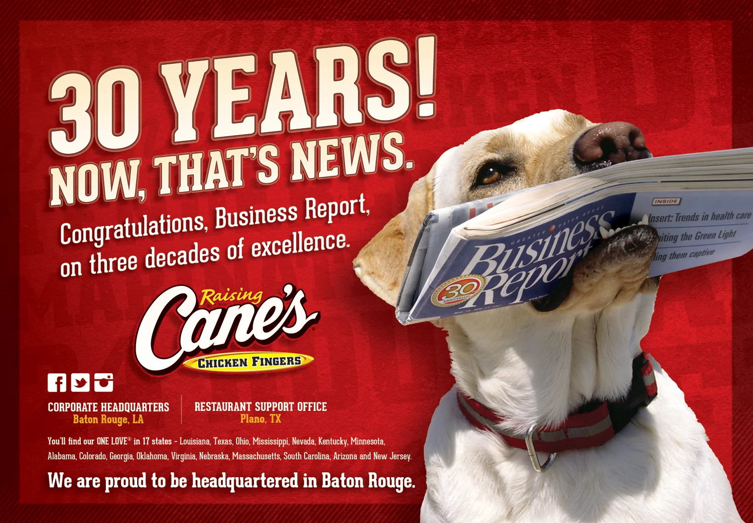Raising Cane's "Congratulations" ad created for Diane Allen and Associates