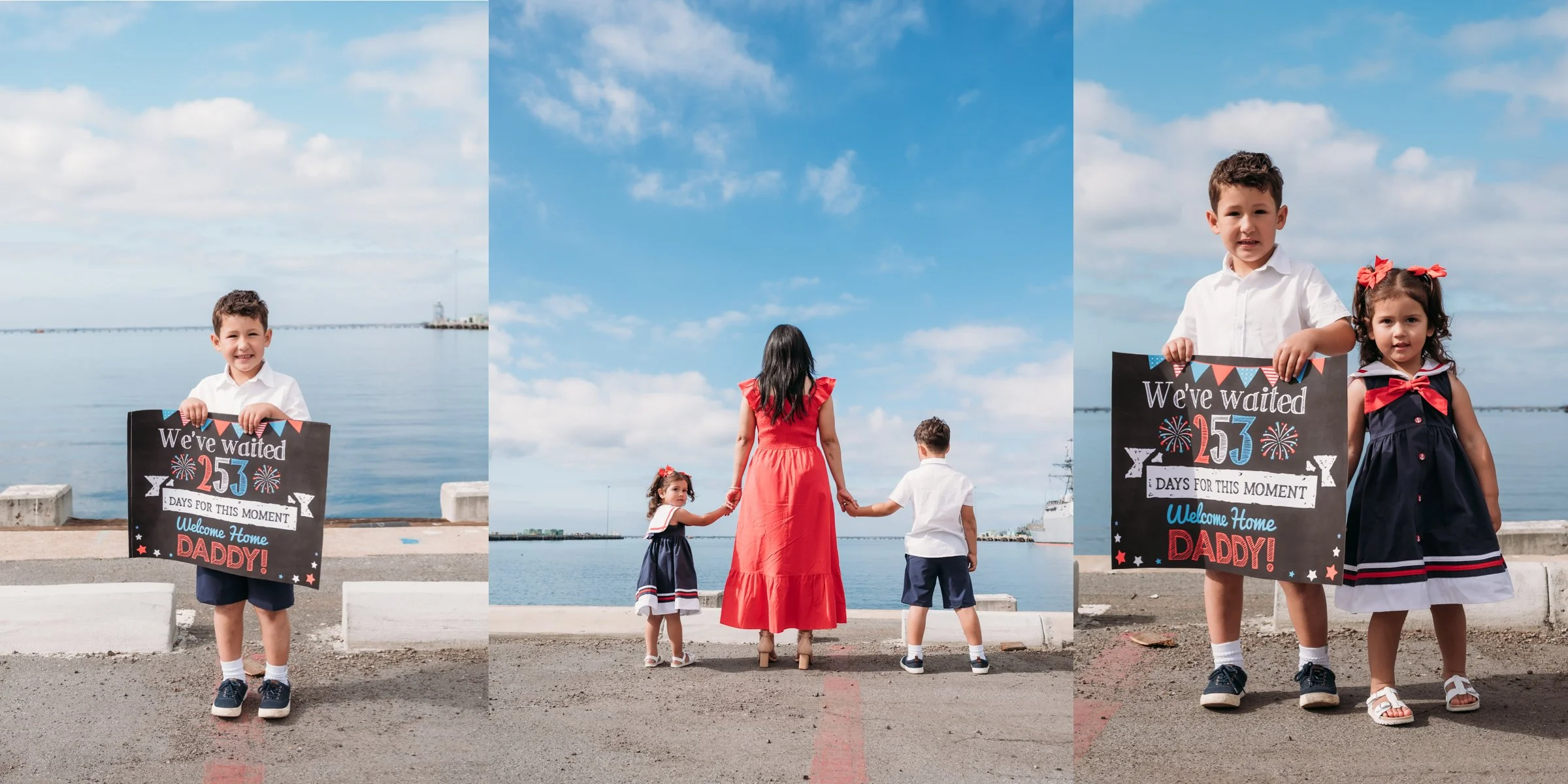 Navy family reunited during a deployment homecoming at Naval Base San Diego in San Diego, California.