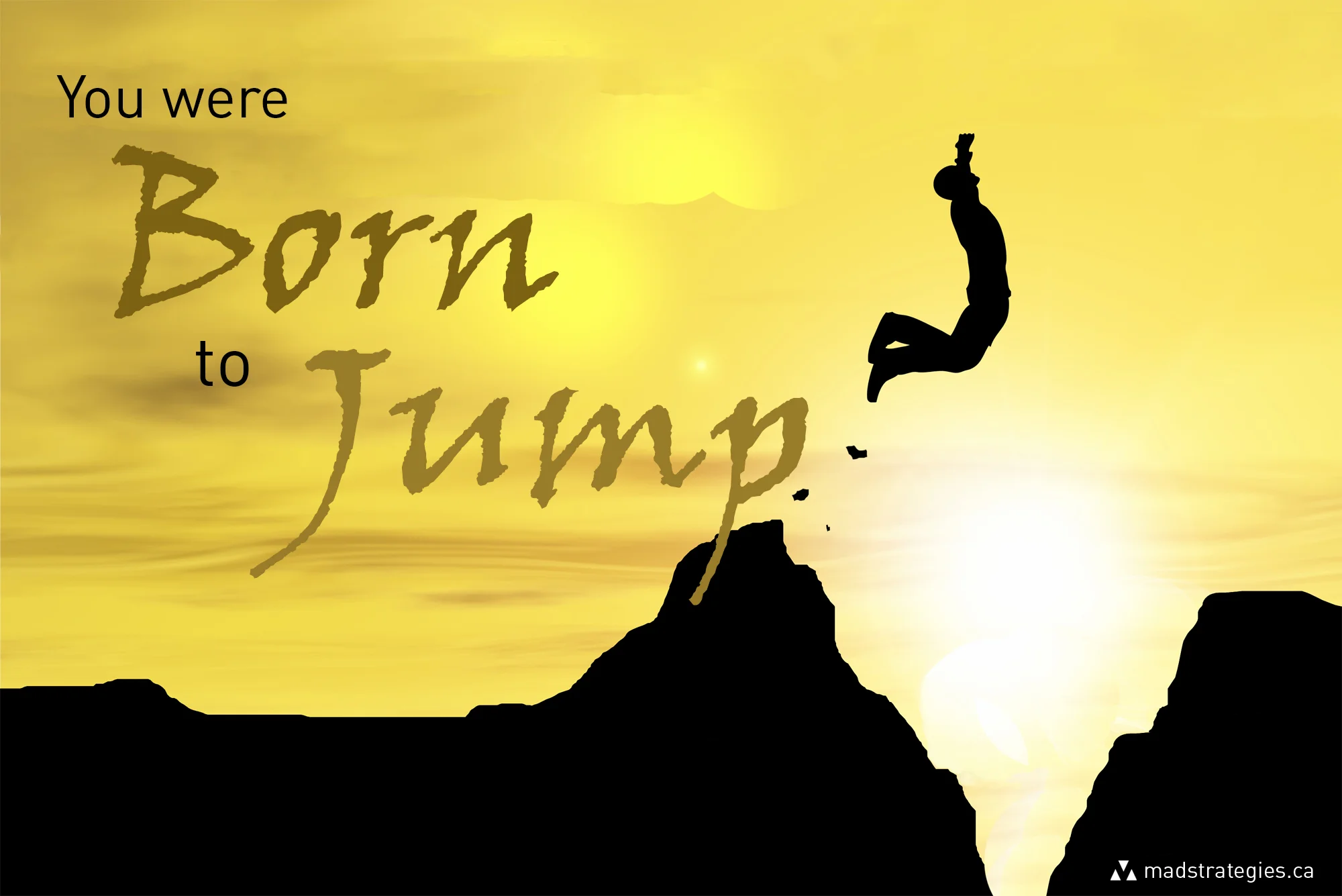 Human man silhouette jumping at sunset banner