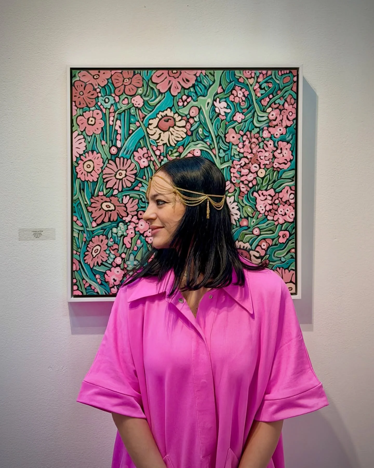ART MODEL: I love when people "strike a pose" with my artwork....how perfectly pink is this model!! This new work, "I Dream of Pink" (2026), is a celebration of love, optimism, and of course, the color pink. This painting is exclu