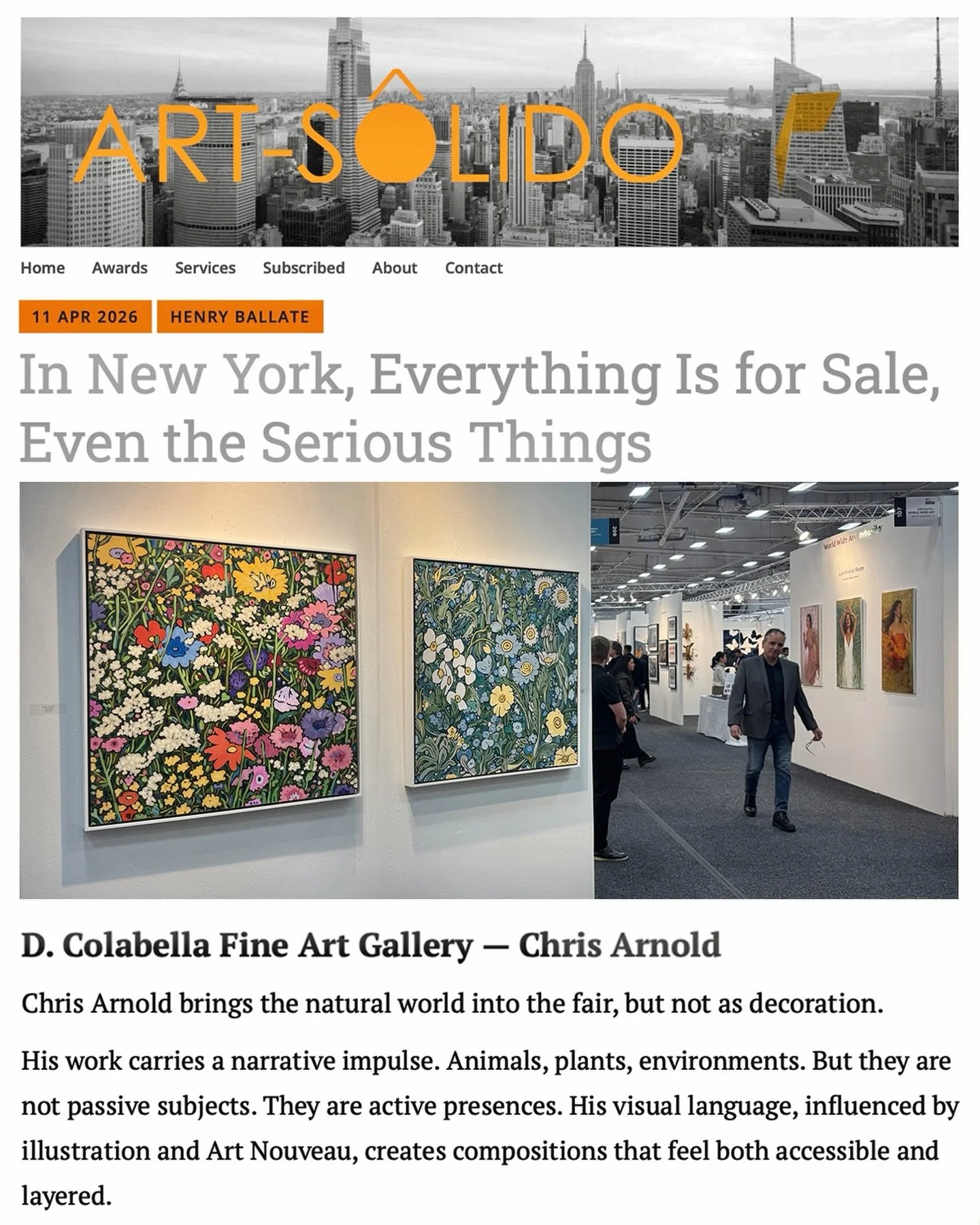ART PRESS / REVIEW: I am honored to have my work included in a recent review of Artexpo New York. I truly appreciate the thoughtful and honest assessment by Henry Ballate of Art S&oacute;lido in his piece, "In New York, Everything Is for Sale, E