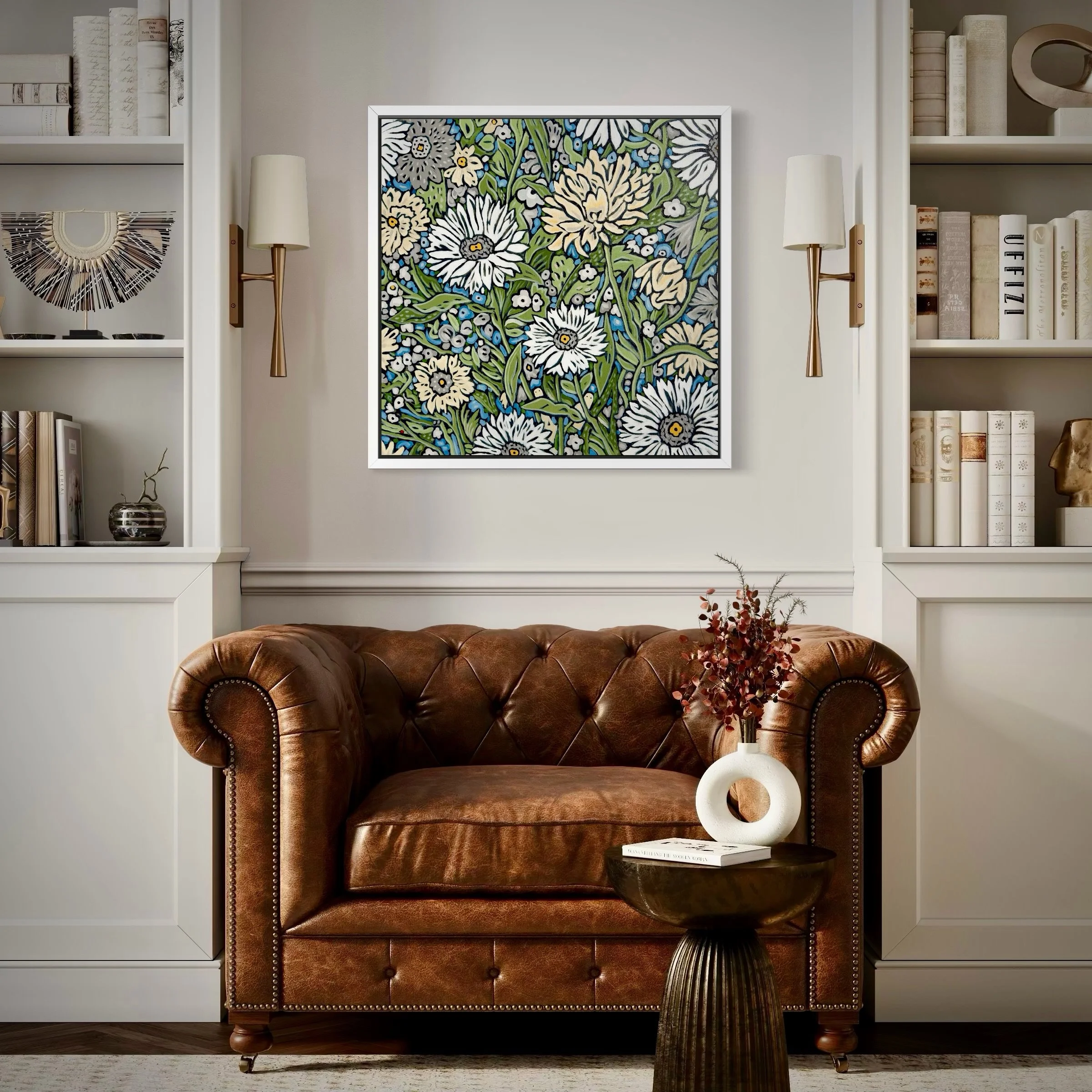 ART AT PLAY: Here is my new whimsical painting, &ldquo;Garden of Mystery and Play,&rdquo; shown in a room mockup. Hidden elements bring this new work to life, including a playful pair of ghosts woven into the composition as symbols of memory, presenc