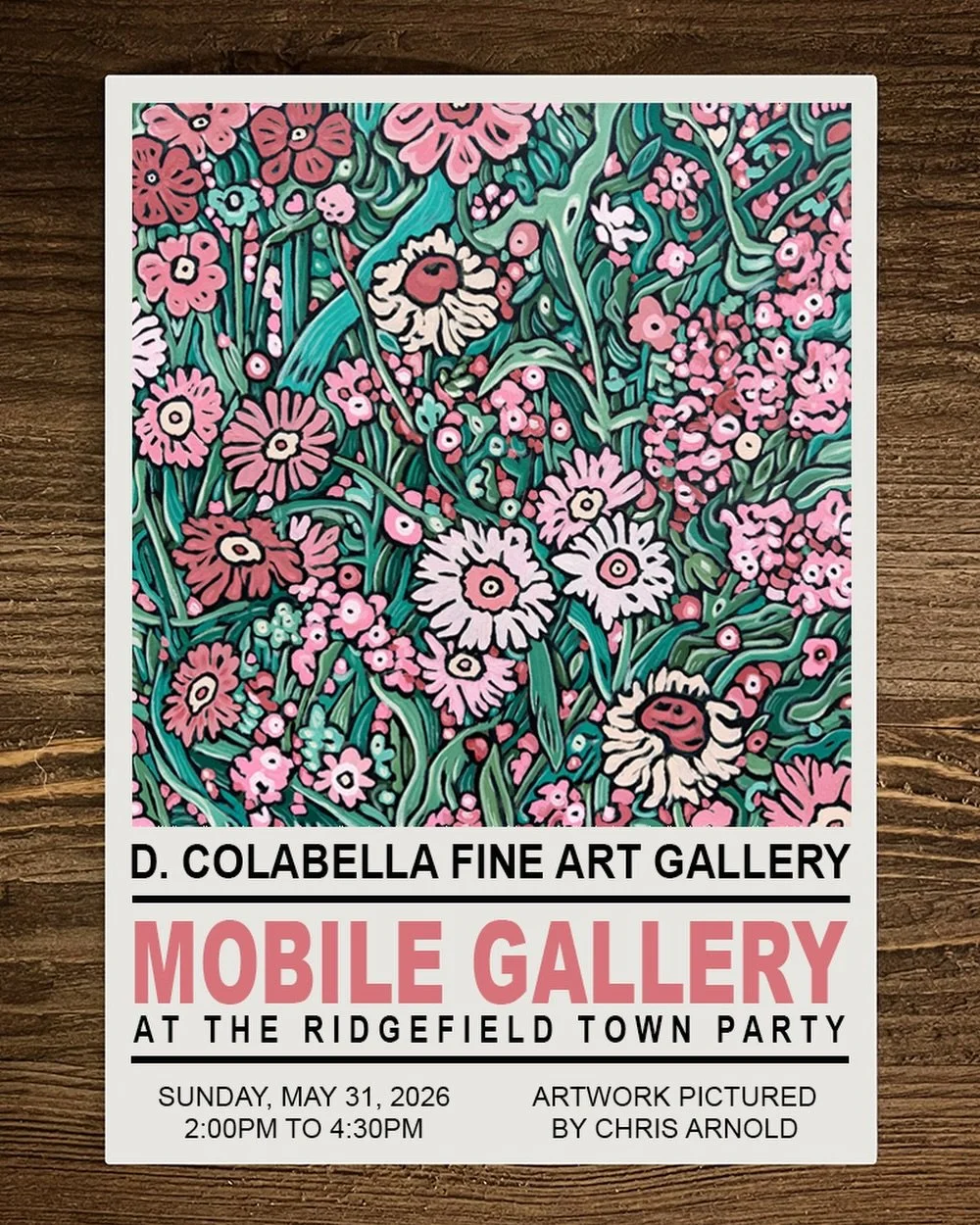 ANNOUNCEMENT: Excited to announce that my work will be featured with D. Colabella Fine Art Gallery during the Ridgefield Town Party on Sunday, May 31st! Come experience the gallery&rsquo;s incredible state-of-the-art mobile gallery fully activated an