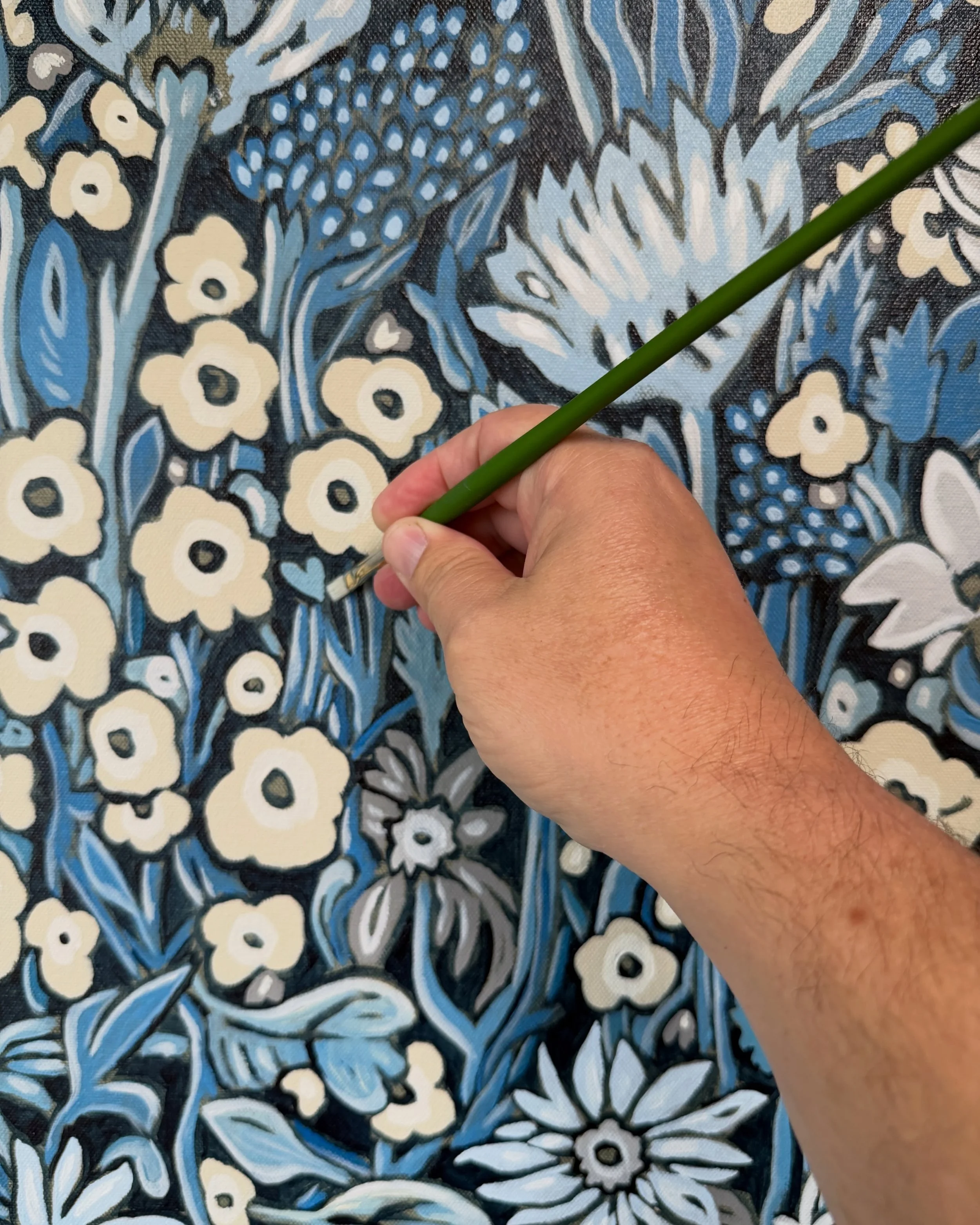 ON THE EASEL: Enjoy this sneak peek at the first in a new collection of floral paintings currently in process for an exciting new gallery collaboration and upcoming summer art fair. In the studio right now and pushing these works in some beautiful ne