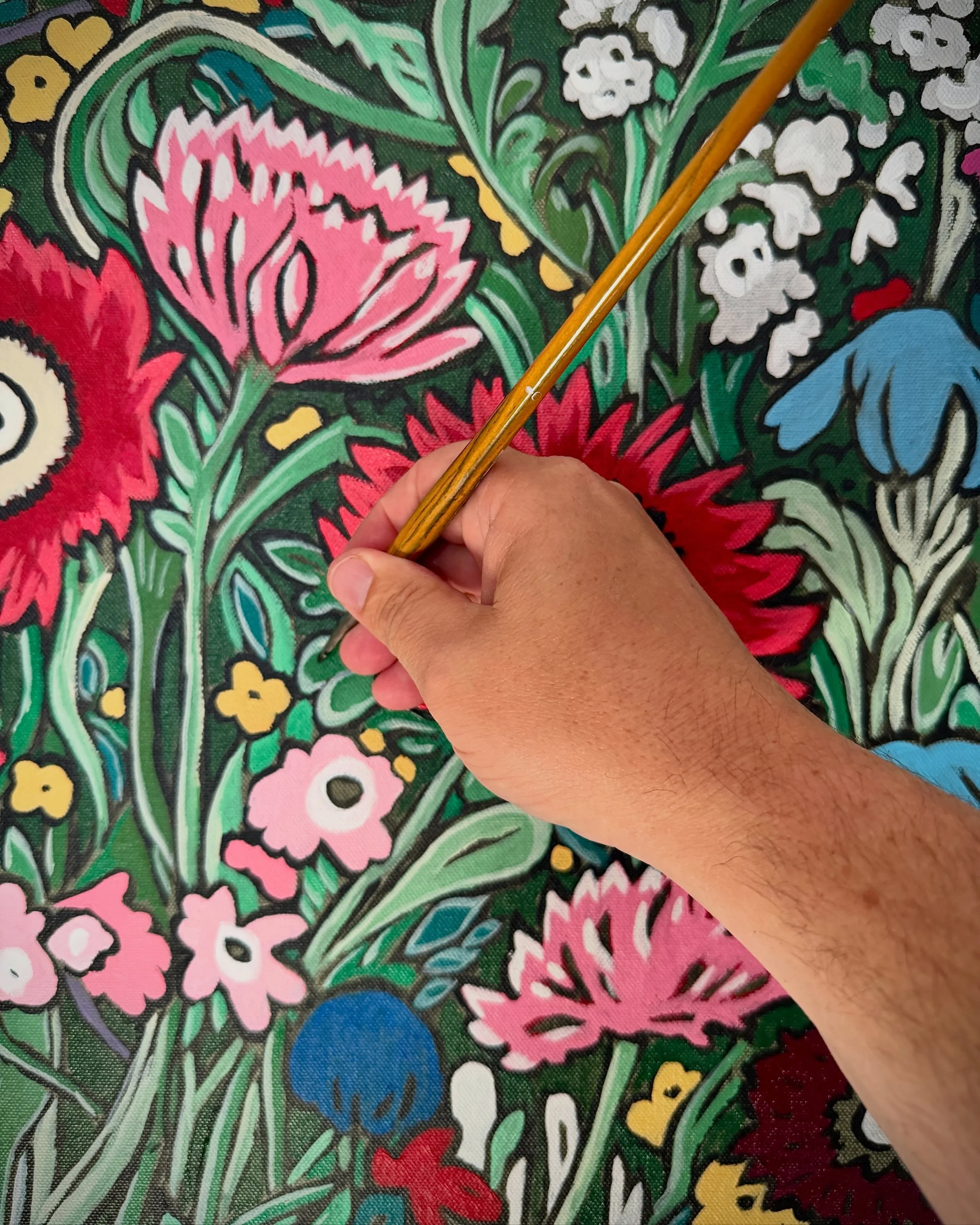 WIP: Enjoy this sneak peek at the second work in a new collection of floral paintings currently in process for the @midogaleria to debut at the @hamptonsfineartfair in July. I'm in the studio right now pushing these works in some magical new directio