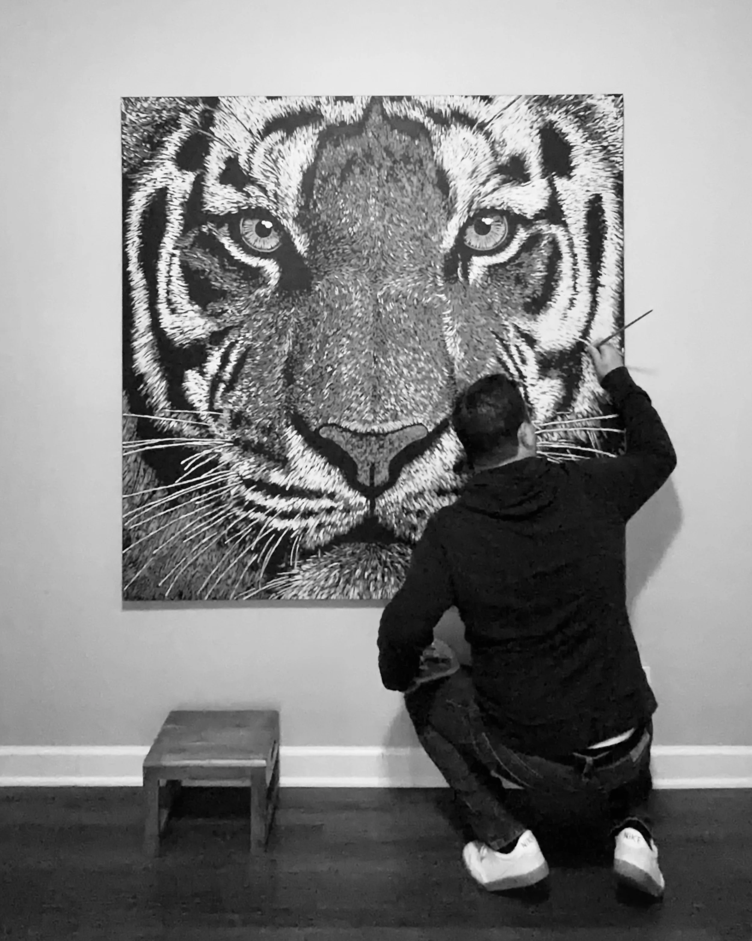 STUDIO SHOTS: Here are a few pics from the studio while completing the "Legacy" commission. It was a big one!! 🖤🩶🤍🐯