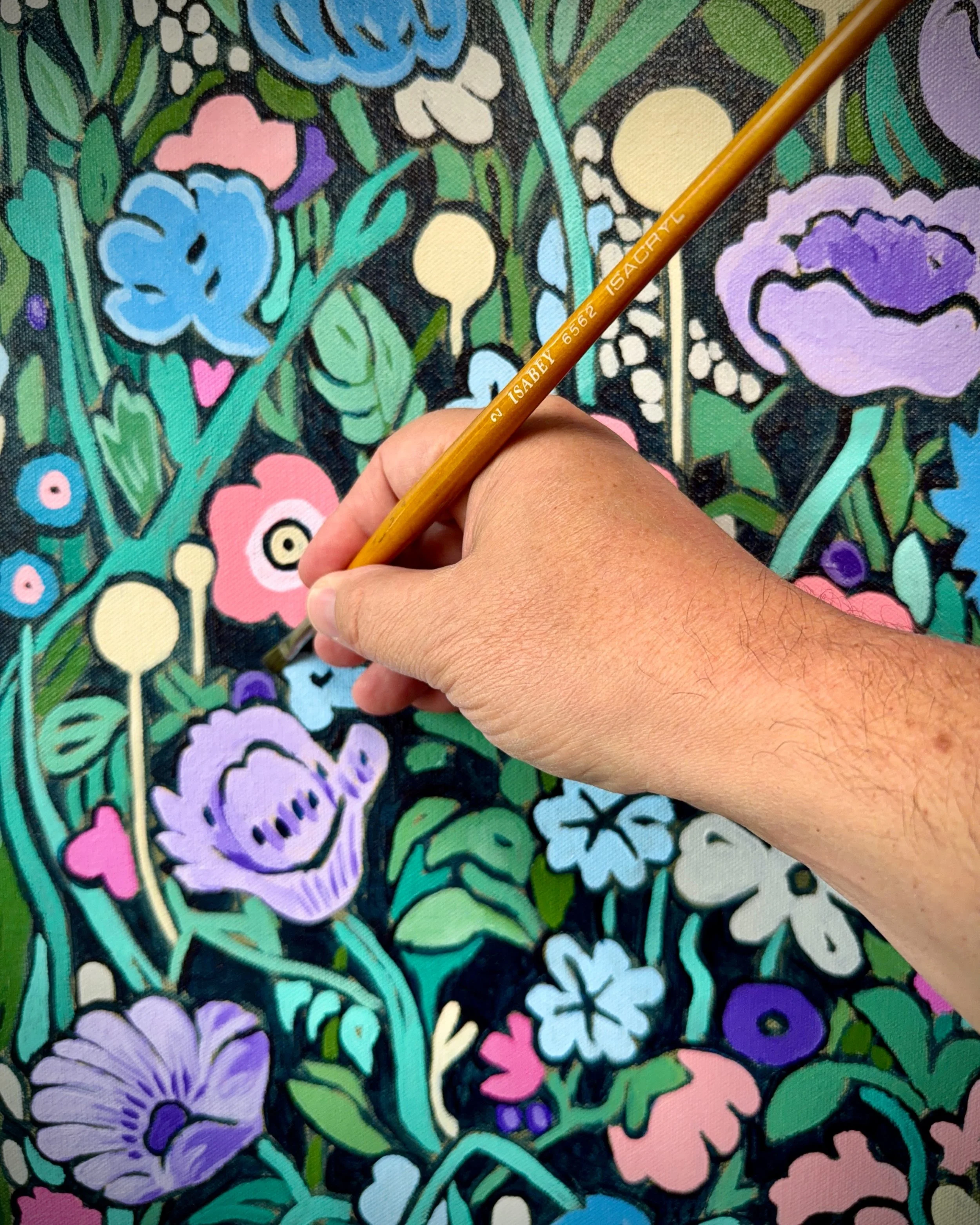 WIP: Enjoy this sneak peek at the third work in a new collection of floral paintings currently in process for the @midogaleria to debut at the @hamptonsfineartfair in July. I'm in the studio this morning looking over my own garden in exploration of s