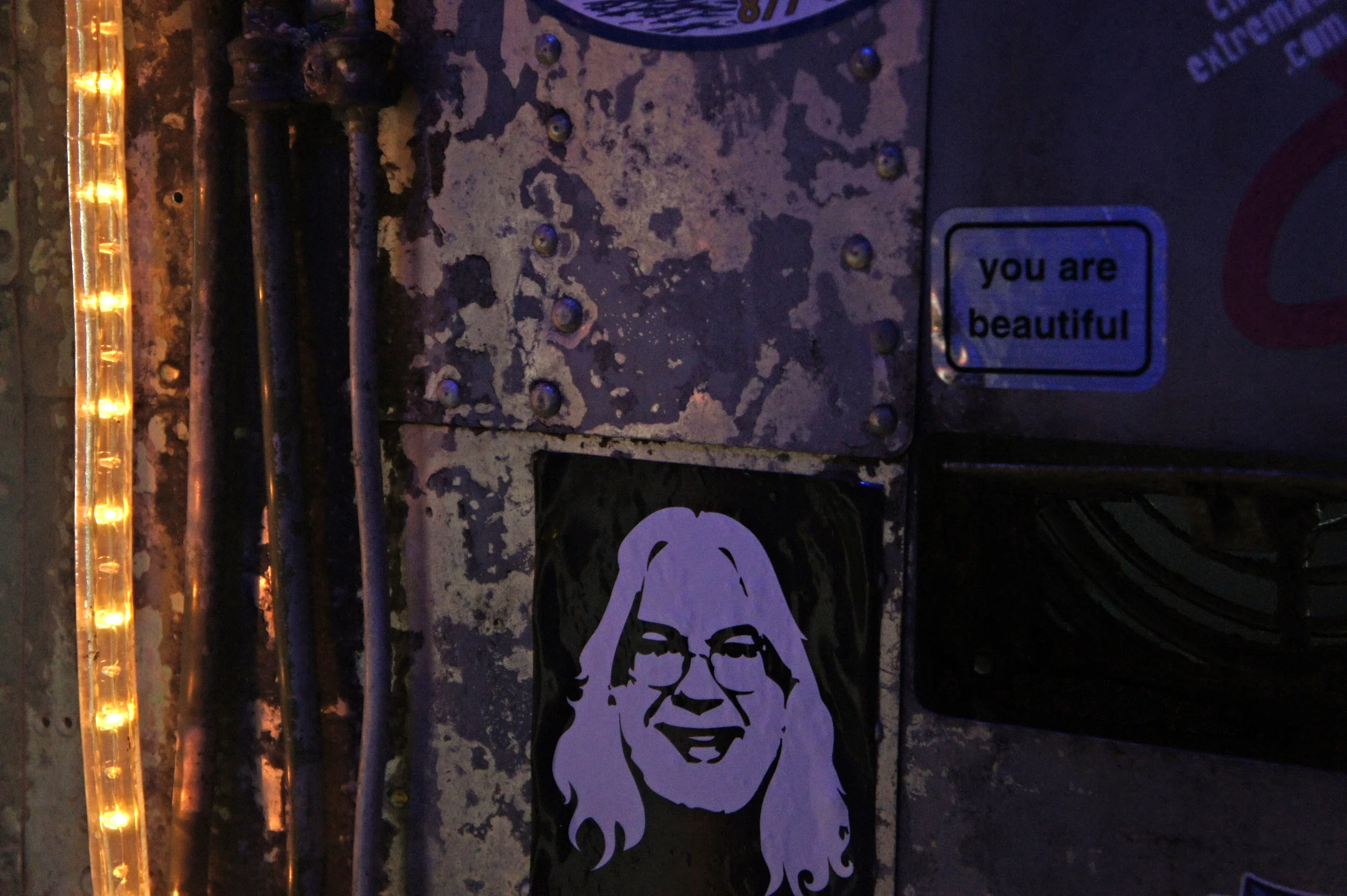 you are beautiful . graffiti wall in an airplane that became a bar in costa rica. 2015.