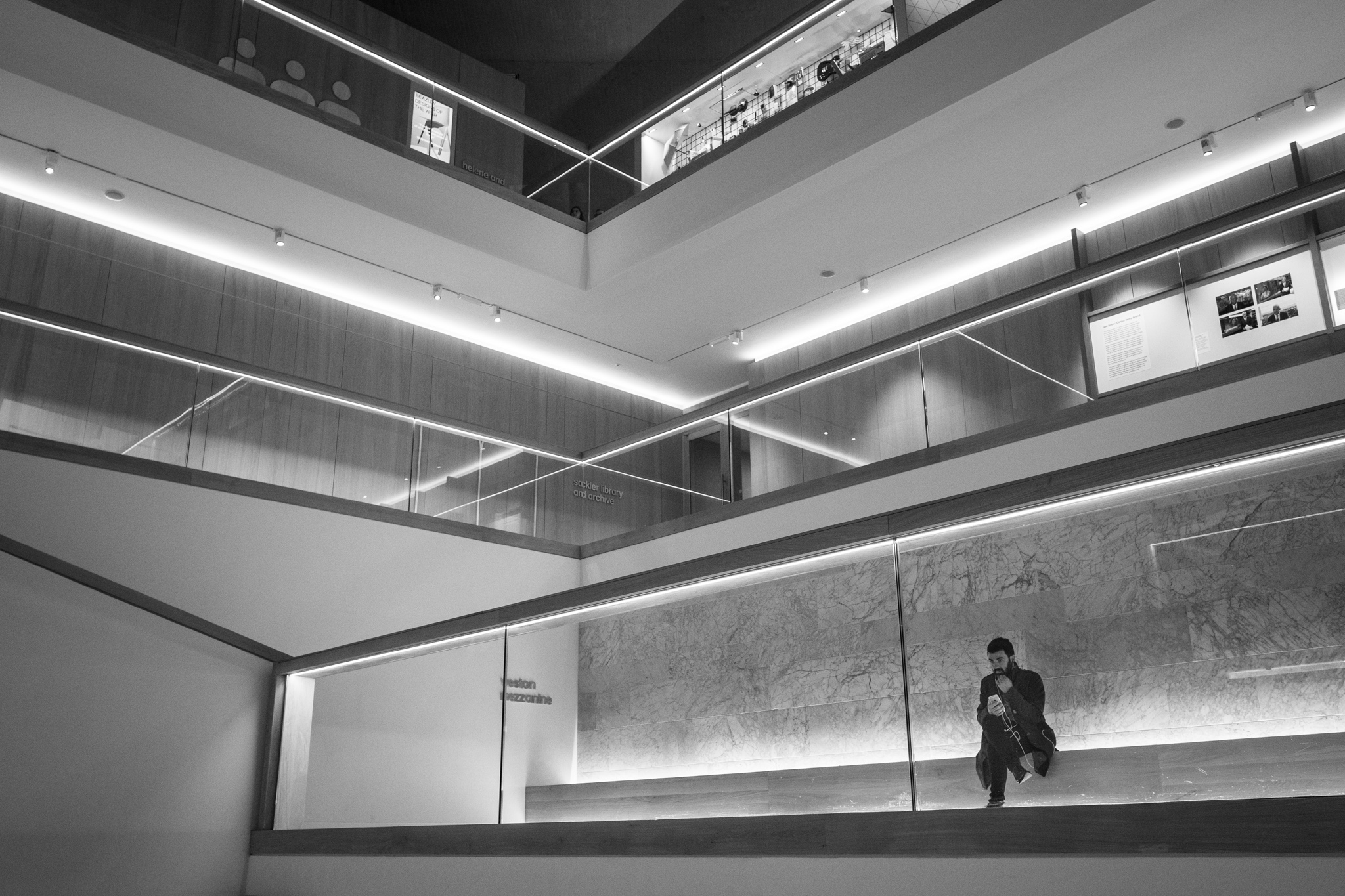 I couldn't visit the Design Museum without photographing its clean architectural lines again. I spotted this lone visitor and managed to include him in my composition by leaning round a corner on the stairs!