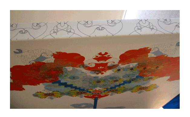 side-wrap detail of "heart blossom" printed on canvas 29" x 36"