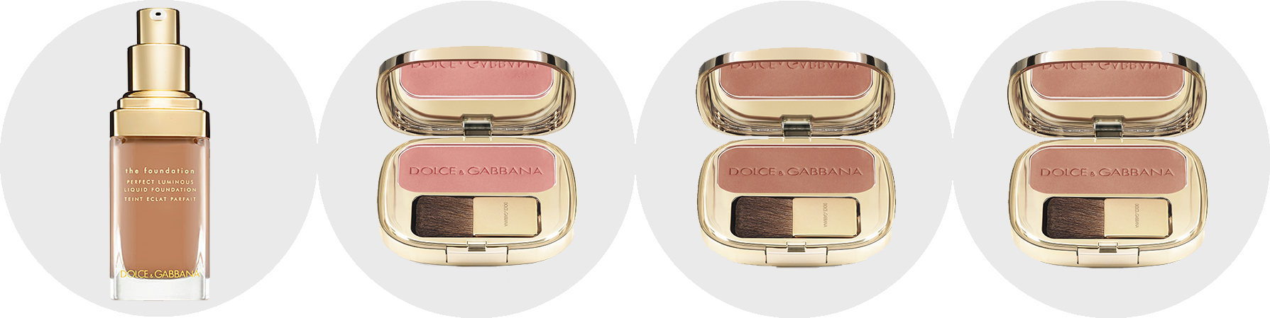 Dolce&amp;Gabbana Make-Up Perfect Luminous Liquid Foundation in Soft Tan and Luminous Cheek Colour in Rosebud, Apricot and Peach