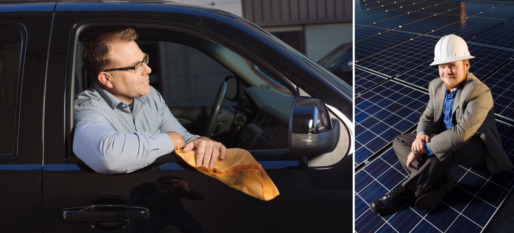Alex Scott, of Metro Shine, left, and Caleb Arthur, of Missouri Sun Solar.