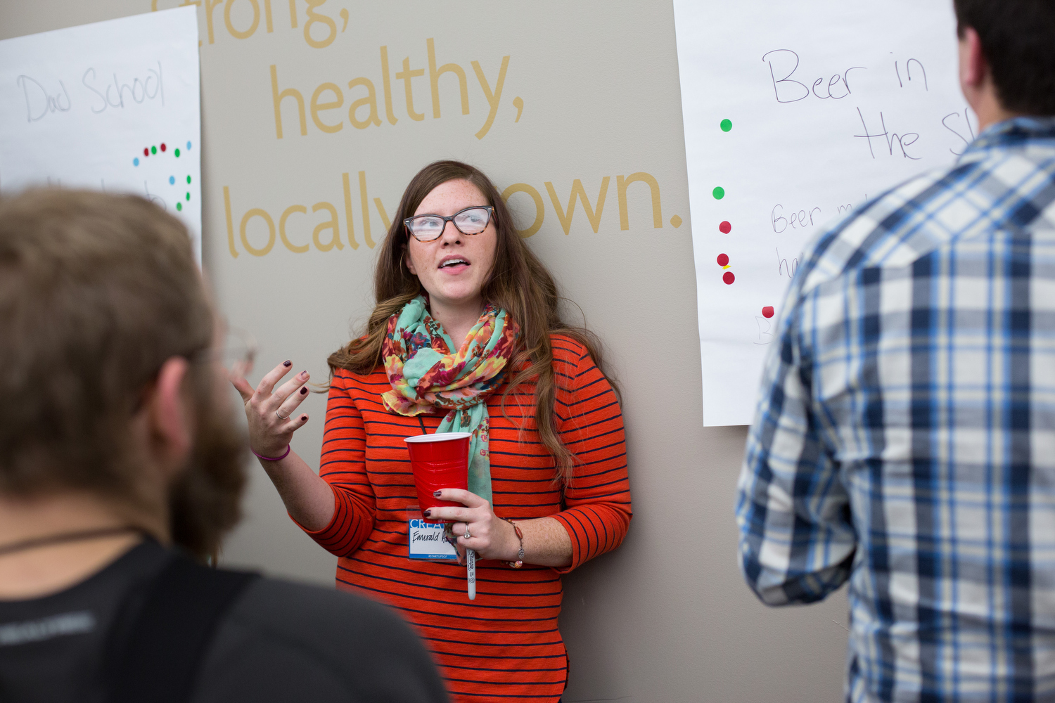 Emerald Hindery, who started Brew For My Do, talks with potential team members during the Startup Weekend Springfield competition at the eFactory in Springfield, Mo. on Nov. 20, 2015. Photos by Brad Zweerink