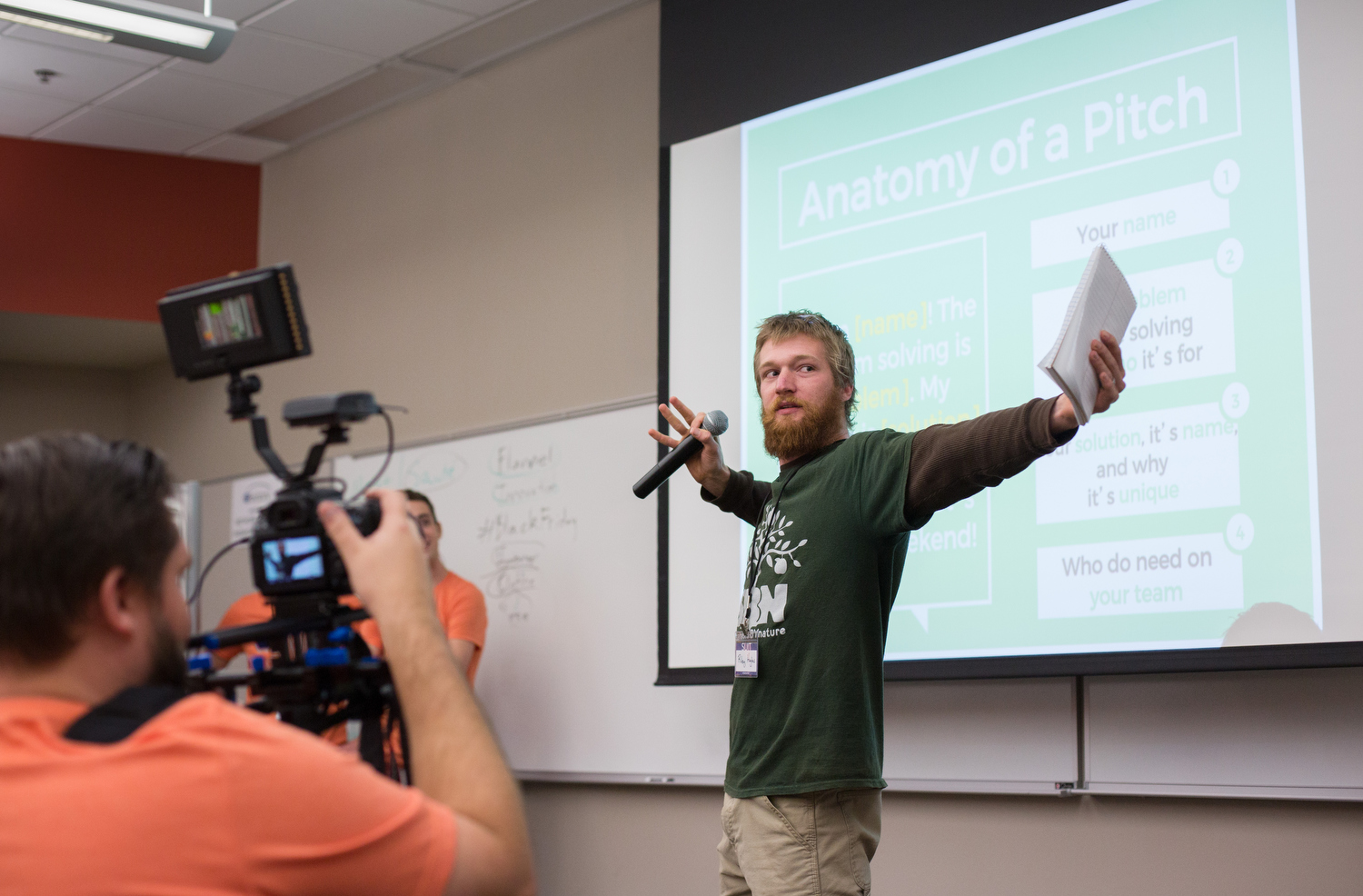 Drake Hughes gives his one minute pitch during the Startup Weekend Springfield competition at the eFactory in Springfield, Mo. on Nov. 20, 2015. Photos by Brad Zweerink