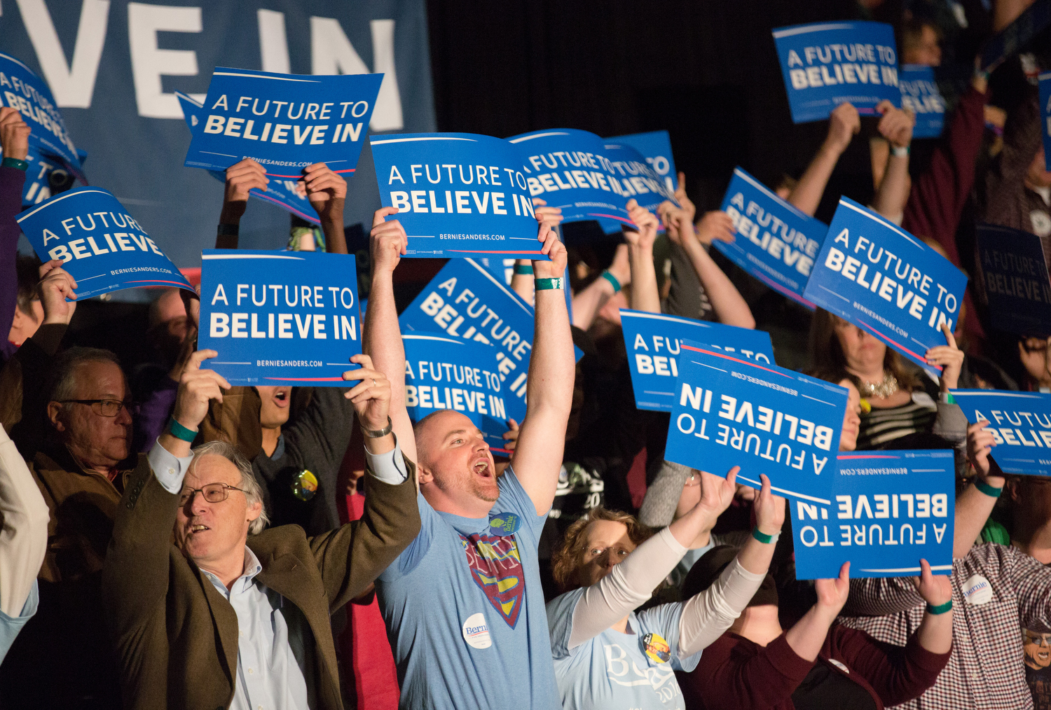 Supporters of Democratic presidential candidate Sen. Bernie Sanders, I-Vt., cheer during a campaign rally at JQH Arena at Missouri State University in Springfield, Mo., Saturday, March 12, 2016.