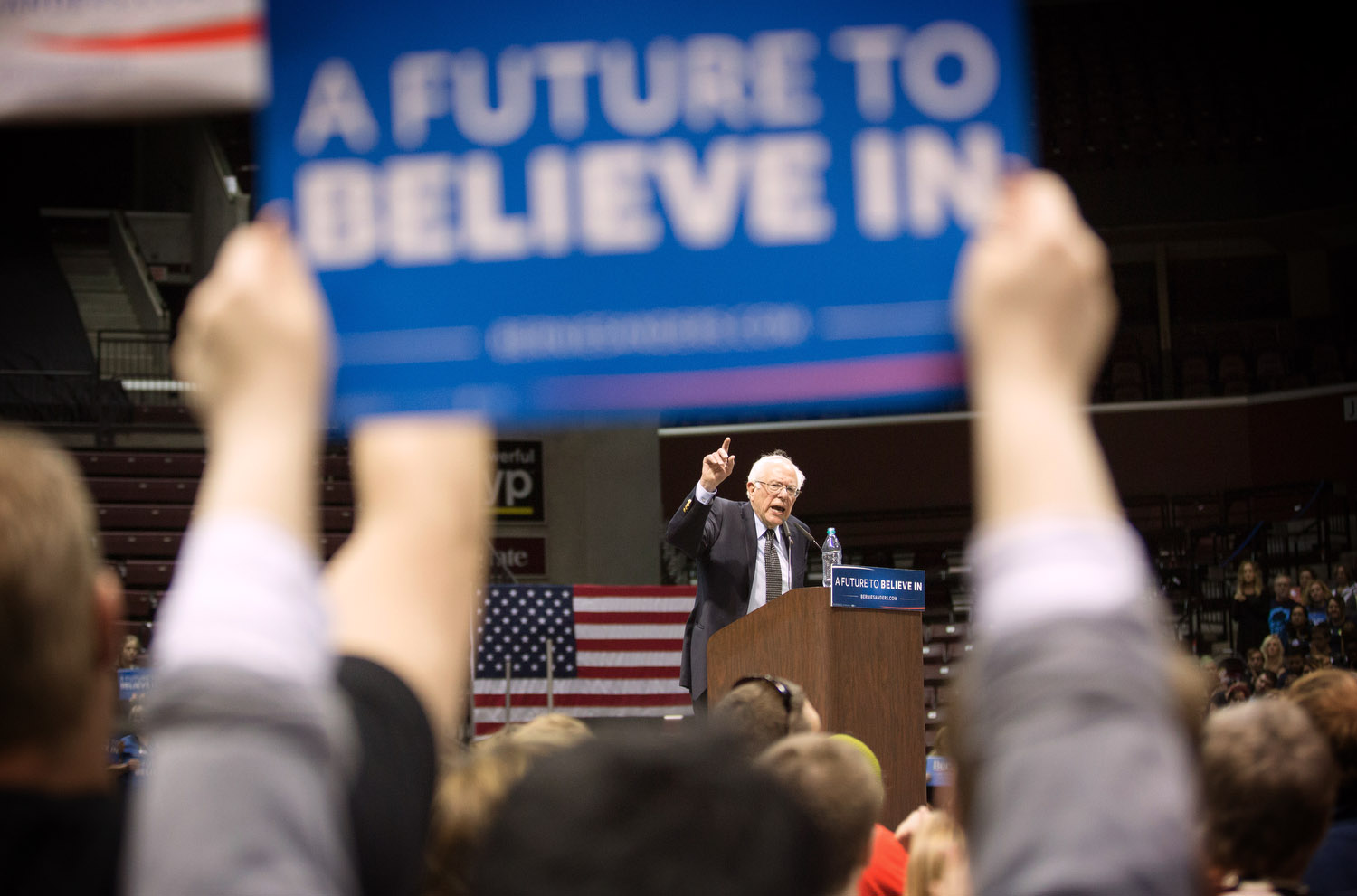 Democratic presidential candidate Sen. Bernie Sanders, I-Vt., speaks during a campaign rally at JQH Arena at Missouri State University in Springfield, Mo., Saturday, March 12, 2016.